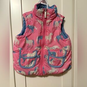 Hatley Pink and Blue horse print reversible vest size 2.